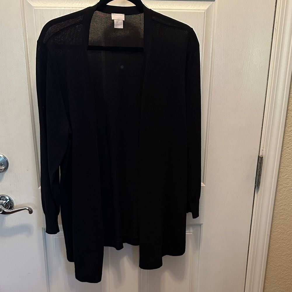 Chico's Classic Black Open Front Long Line Cardigan Size XL (Chico’s Size 3)